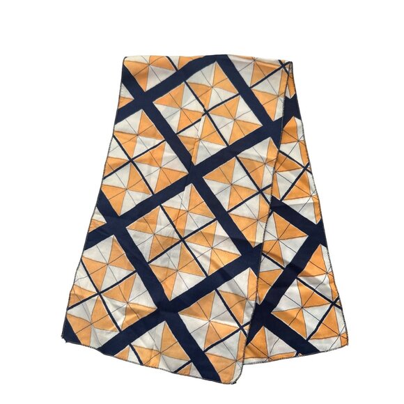 Vintage Geometric Rectangle Shawl Scarf Lightweight 36x10 Inch Orange Navy White - Picture 1 of 5